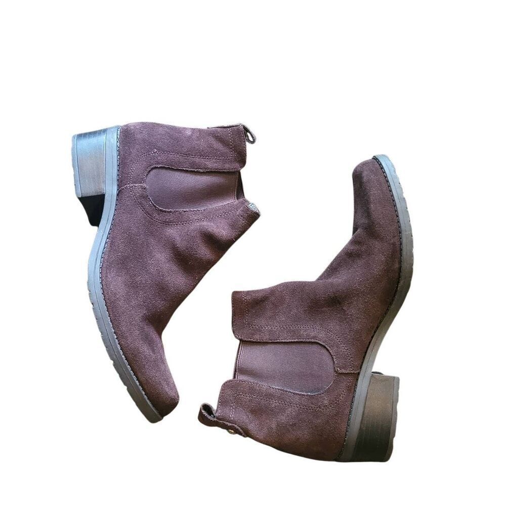 Anne Klein Boots Women's 8.5 Brown Suede Leather Pull On Bootie Comfort Neutral